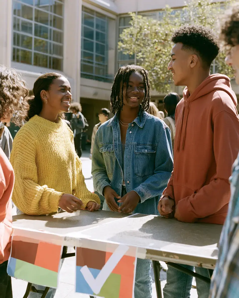 Lunch-time pop-up table with posters